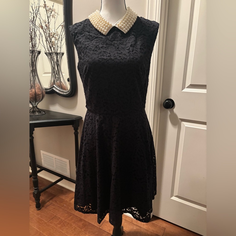 Betsey Johnson Black Lace Dress with Pearl Collar - Picture 3 of 10